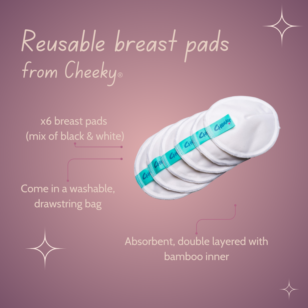 Reusable breast pads from Cheeky with product details.