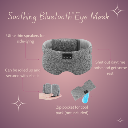 Soothing Bluetooth Eye Mask with features on a pink background