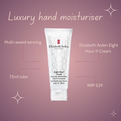 Elizabeth Arden Eight Hour Cream hand moisturizer on a pink background