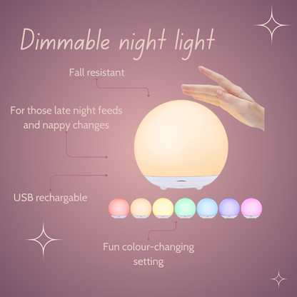 Dimmable night light with color-changing settings 