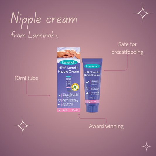 Lansinoh HPA Lanolin Nipple Cream packaging and 10ml tube 